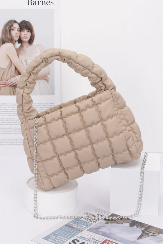Quilted Faux Leather Padded Handle Bag - Tigbul's Variety Fashion Shop