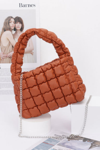 Quilted Faux Leather Padded Handle Bag - Tigbul's Variety Fashion Shop
