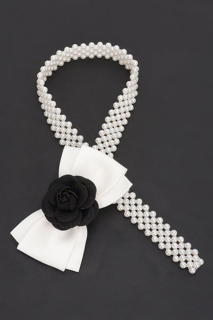Flower Ribbon Faux Pearl Stretch Belt - Tigbul's Variety Fashion Shop