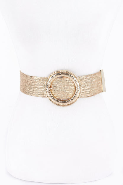 Hammered Metal Buckle Gold Metallic Stretch Plus Size Belt - Tigbul's Variety Fashion Shop
