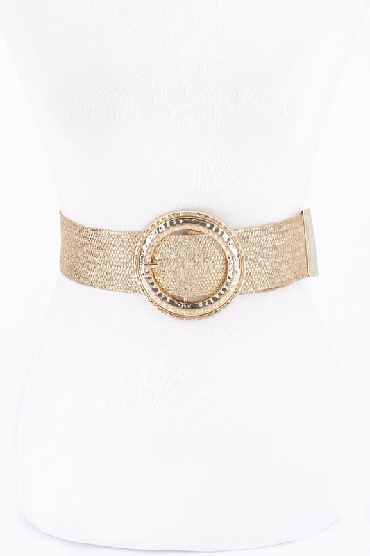 Hammered Metal Buckle Gold Metallic Stretch Plus Size Belt - Tigbul's Variety Fashion Shop