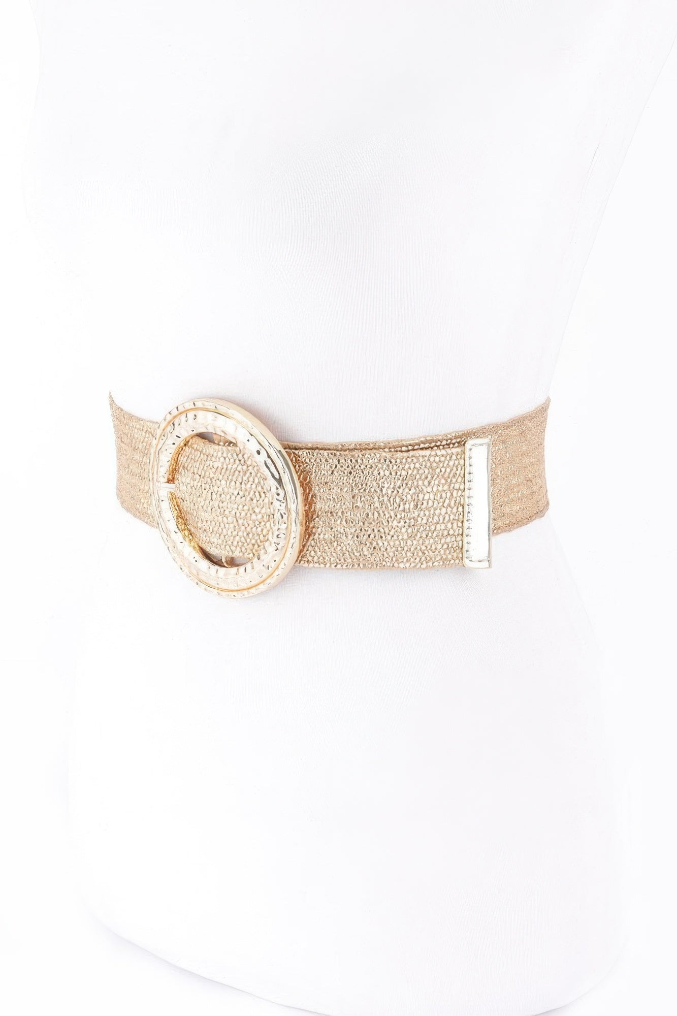 Hammered Metal Buckle Gold Metallic Stretch Plus Size Belt - Tigbul's Variety Fashion Shop