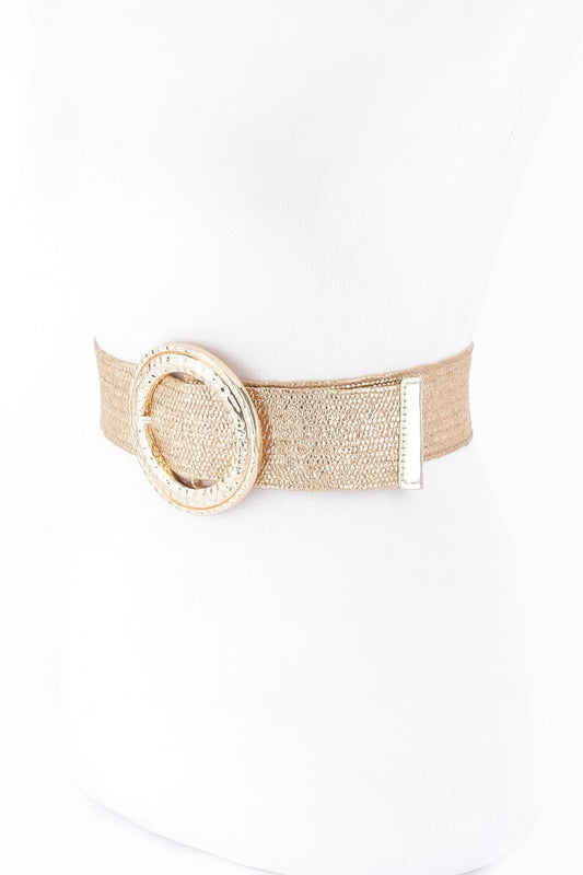 Hammered Metal Buckle Gold Metallic Stretch Plus Size Belt - Tigbul's Variety Fashion Shop