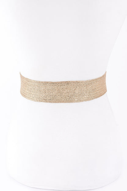 Hammered Metal Buckle Gold Metallic Stretch Plus Size Belt - Tigbul's Variety Fashion Shop