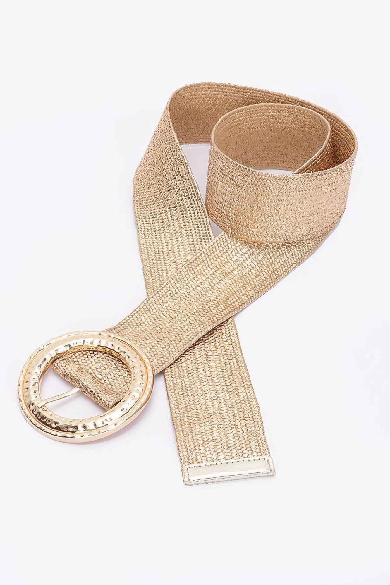 Hammered Metal Buckle Gold Metallic Stretch Plus Size Belt - Tigbul's Variety Fashion Shop