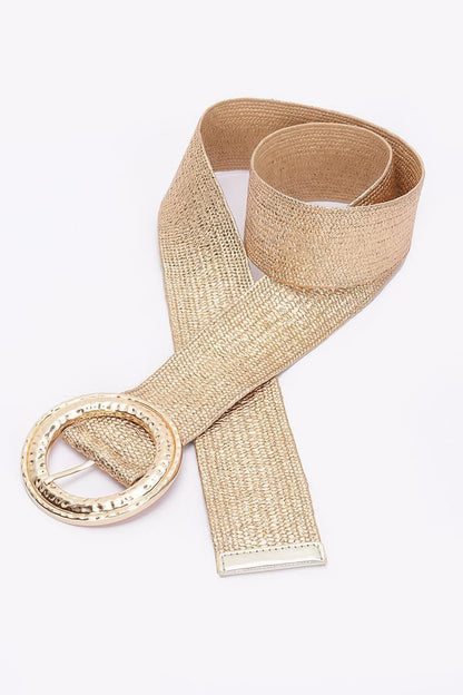Hammered Metal Buckle Gold Metallic Stretch Plus Size Belt - Tigbul's Variety Fashion Shop