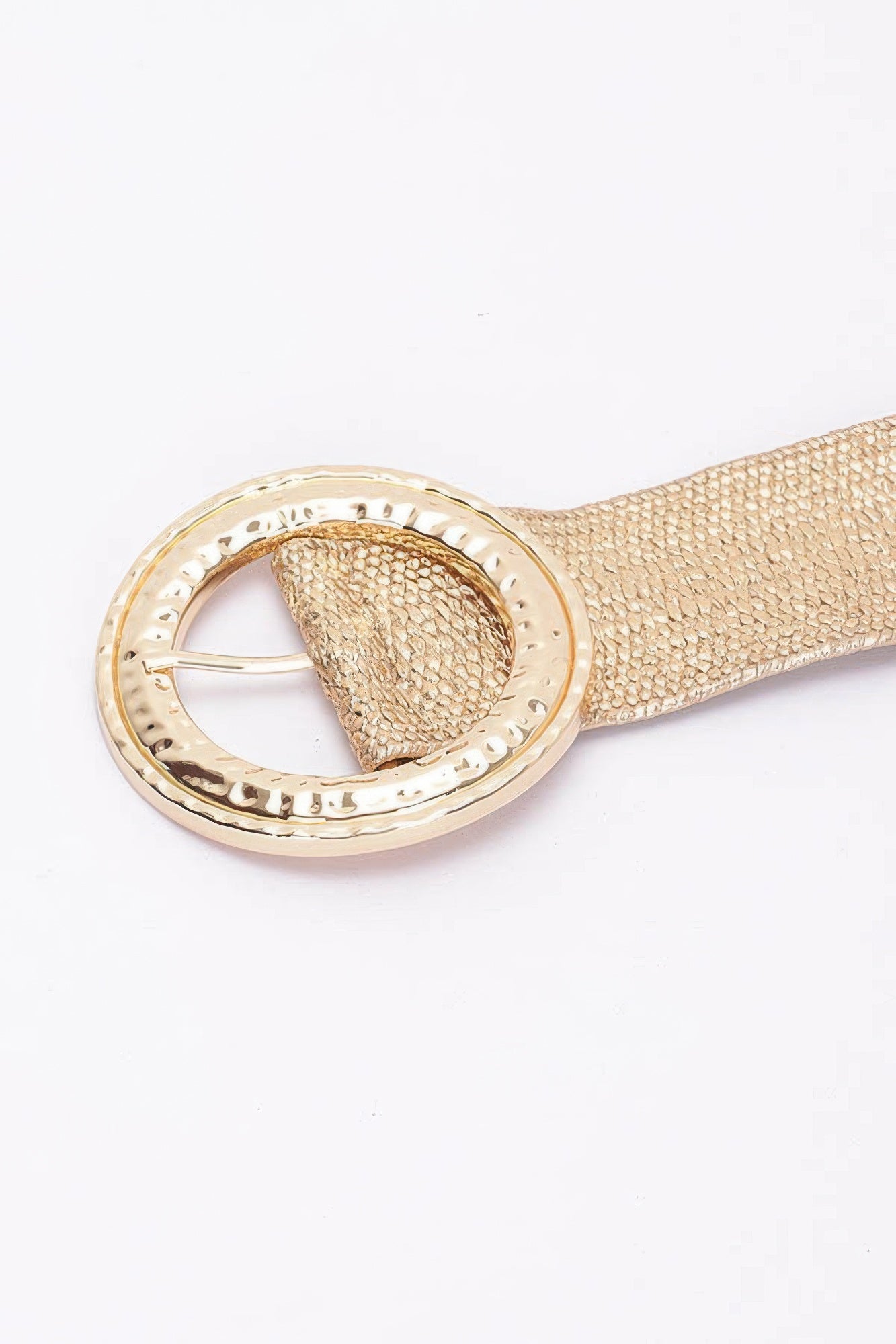 Hammered Metal Buckle Gold Metallic Stretch Plus Size Belt - Tigbul's Variety Fashion Shop