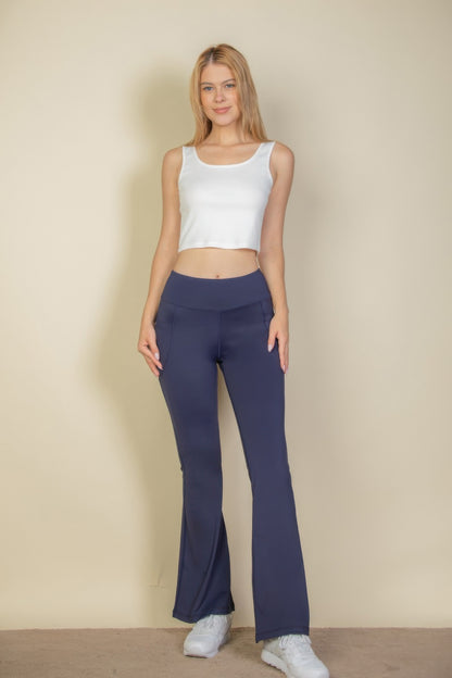 High Waist Side Pocket Flare Leggings - Tigbul's Variety Fashion Shop