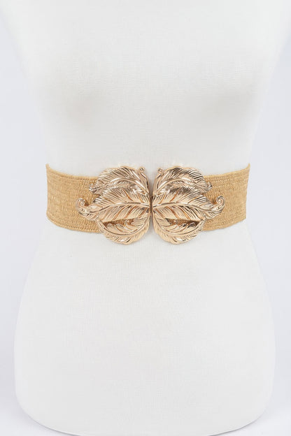 Leaf Metal Buckle Stretch Straw Belt - Tigbul's Variety Fashion Shop