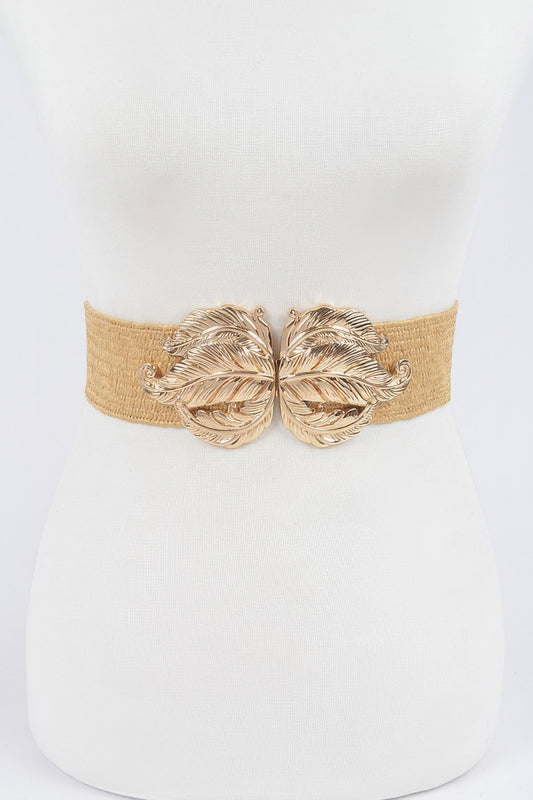 Leaf Metal Buckle Stretch Straw Belt - Tigbul's Variety Fashion Shop