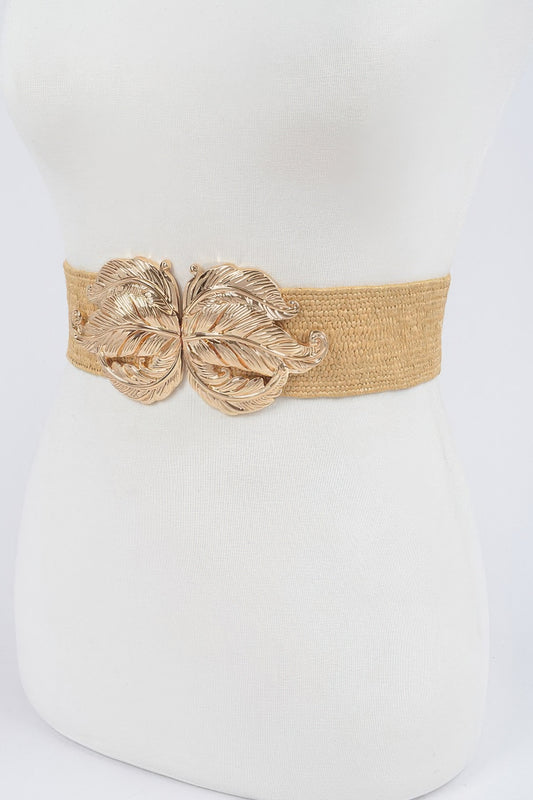 Leaf Metal Buckle Stretch Straw Belt - Tigbul's Variety Fashion Shop