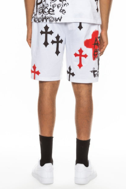Mens Chrome Cross Skull Shorts - Tigbul's Variety Fashion Shop