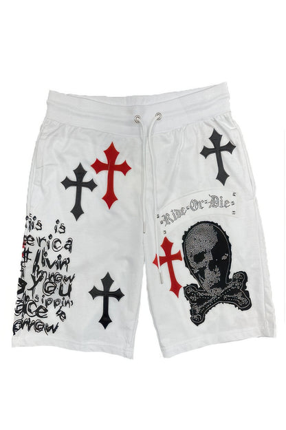 Mens Chrome Cross Skull Shorts - Tigbul's Variety Fashion Shop
