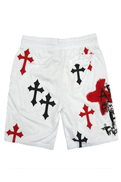 Mens Chrome Cross Skull Shorts - Tigbul's Variety Fashion Shop