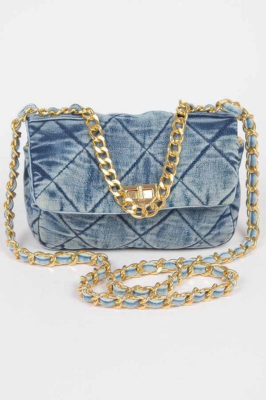 Quilted Washed Denim Flap Clutch - Tigbul's Variety Fashion Shop