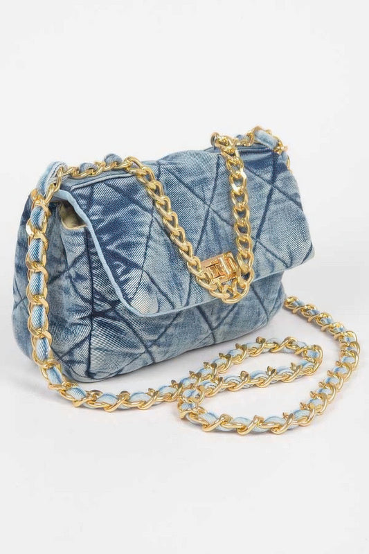 Quilted Washed Denim Flap Clutch - Tigbul's Variety Fashion Shop