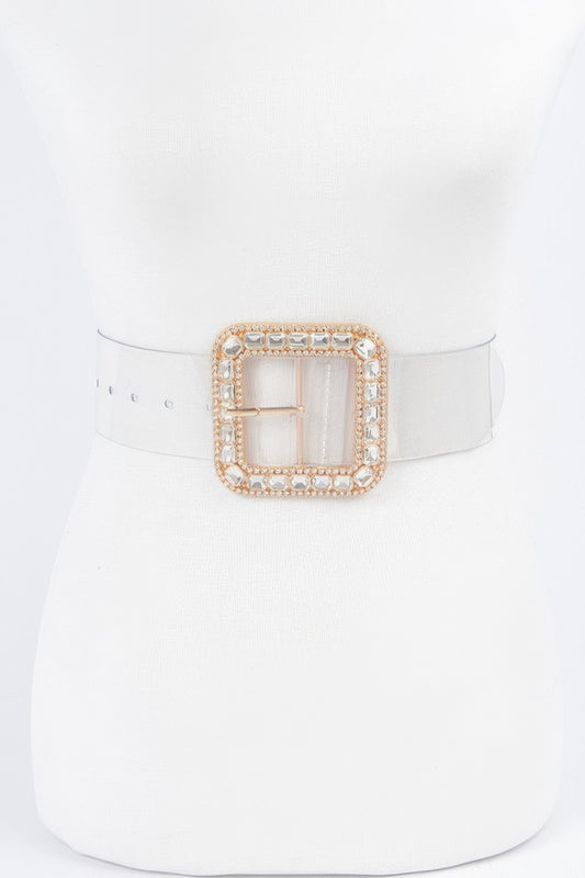 Stone Metal Buckle Clear Plus Size Belt - Tigbul's Variety Fashion Shop
