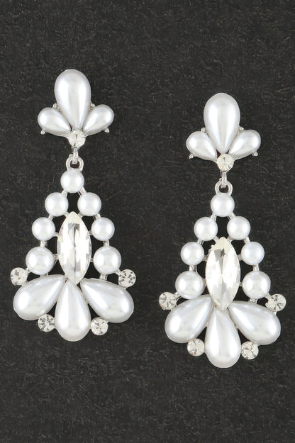 Jeweled Pearl Teardrop Earrings - Tigbul's Variety Fashion Shop