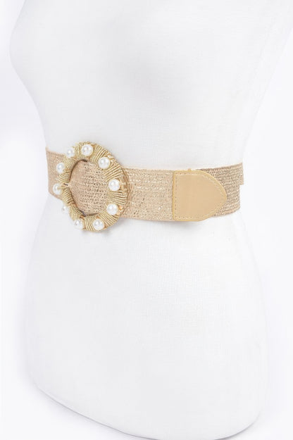Metallic Stretch Plus Size Belt Pearl Metal Bucklt - Tigbul's Variety Fashion Shop