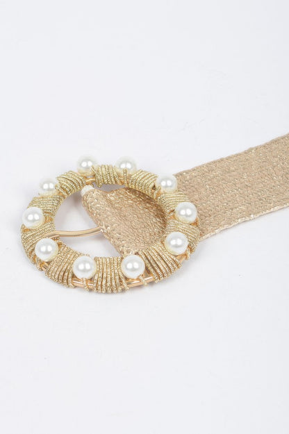 Metallic Stretch Plus Size Belt Pearl Metal Bucklt - Tigbul's Variety Fashion Shop