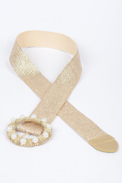 Metallic Stretch Plus Size Belt Pearl Metal Bucklt - Tigbul's Variety Fashion Shop