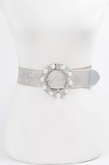 Metallic Stretch Plus Size Belt Pearl Metal Bucklt - Tigbul's Variety Fashion Shop
