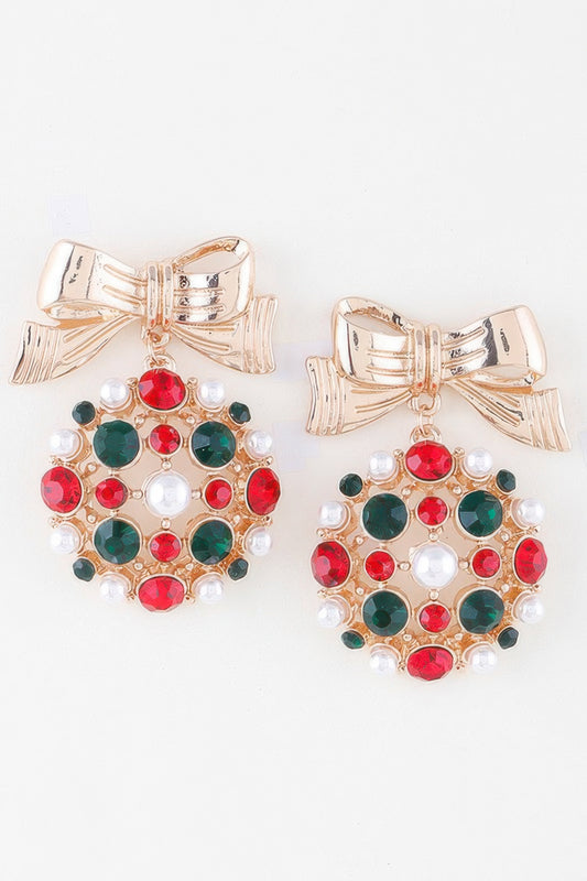 Bejeweled Ribbon Ornament Earrings - Tigbul's Variety Fashion Shop