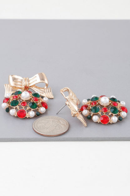 Bejeweled Ribbon Ornament Earrings - Tigbul's Variety Fashion Shop
