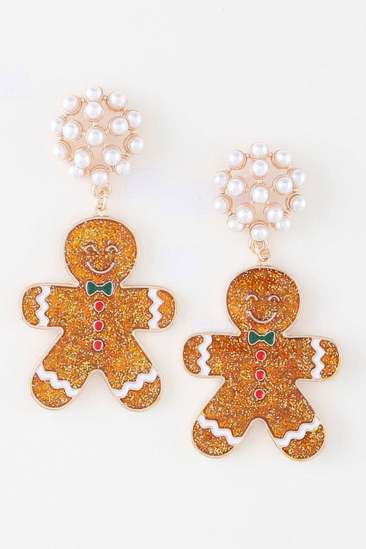 Glitter Gingerbread Man Earrings - Tigbul's Variety Fashion Shop