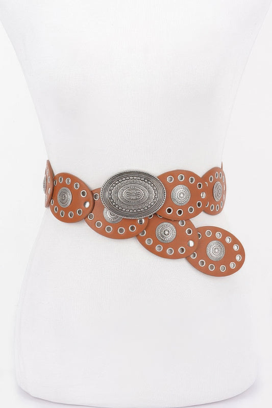Faux Leather Oval Shape Vintage Belt - Tigbul's Variety Fashion Shop