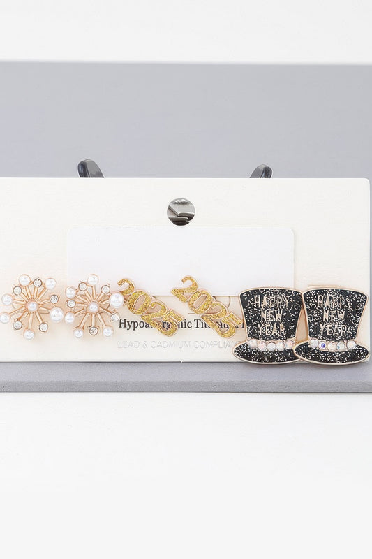 Multi 2025 New Year Earrings Set - Tigbul's Variety Fashion Shop