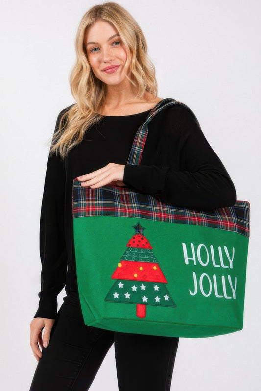 Holly Jolly Letter Christmastree Christmas Totebag - Tigbul's Variety Fashion Shop