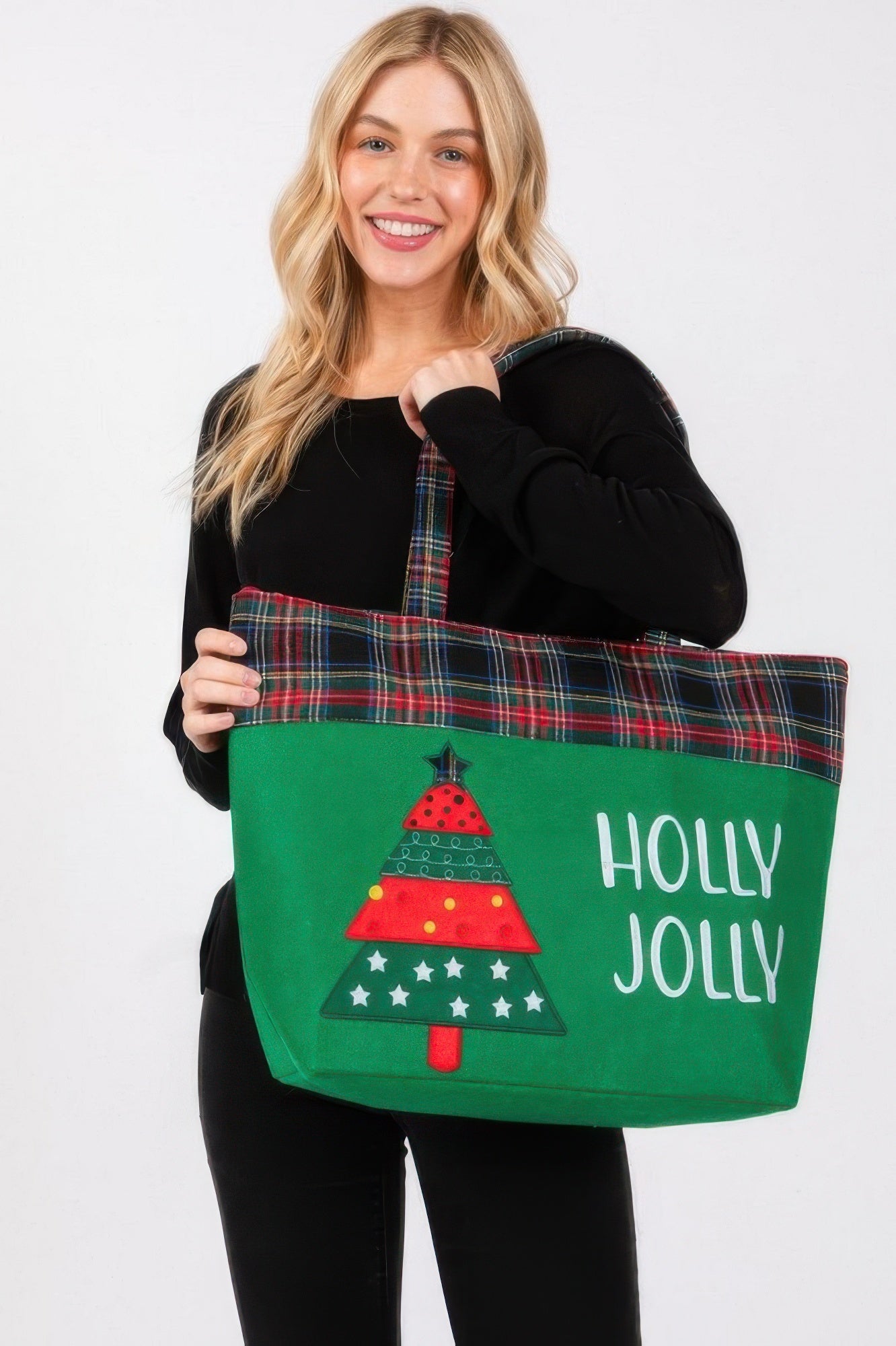 Holly Jolly Letter Christmastree Christmas Totebag - Tigbul's Variety Fashion Shop