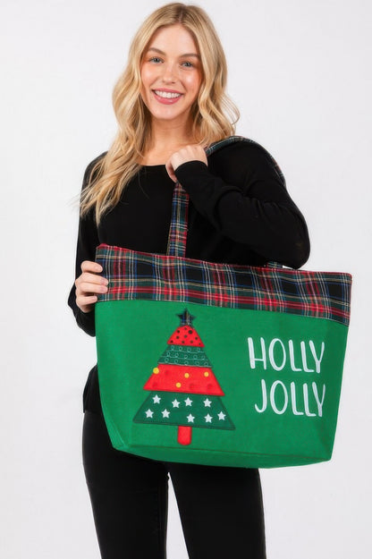 Holly Jolly Letter Christmastree Christmas Totebag - Tigbul's Variety Fashion Shop