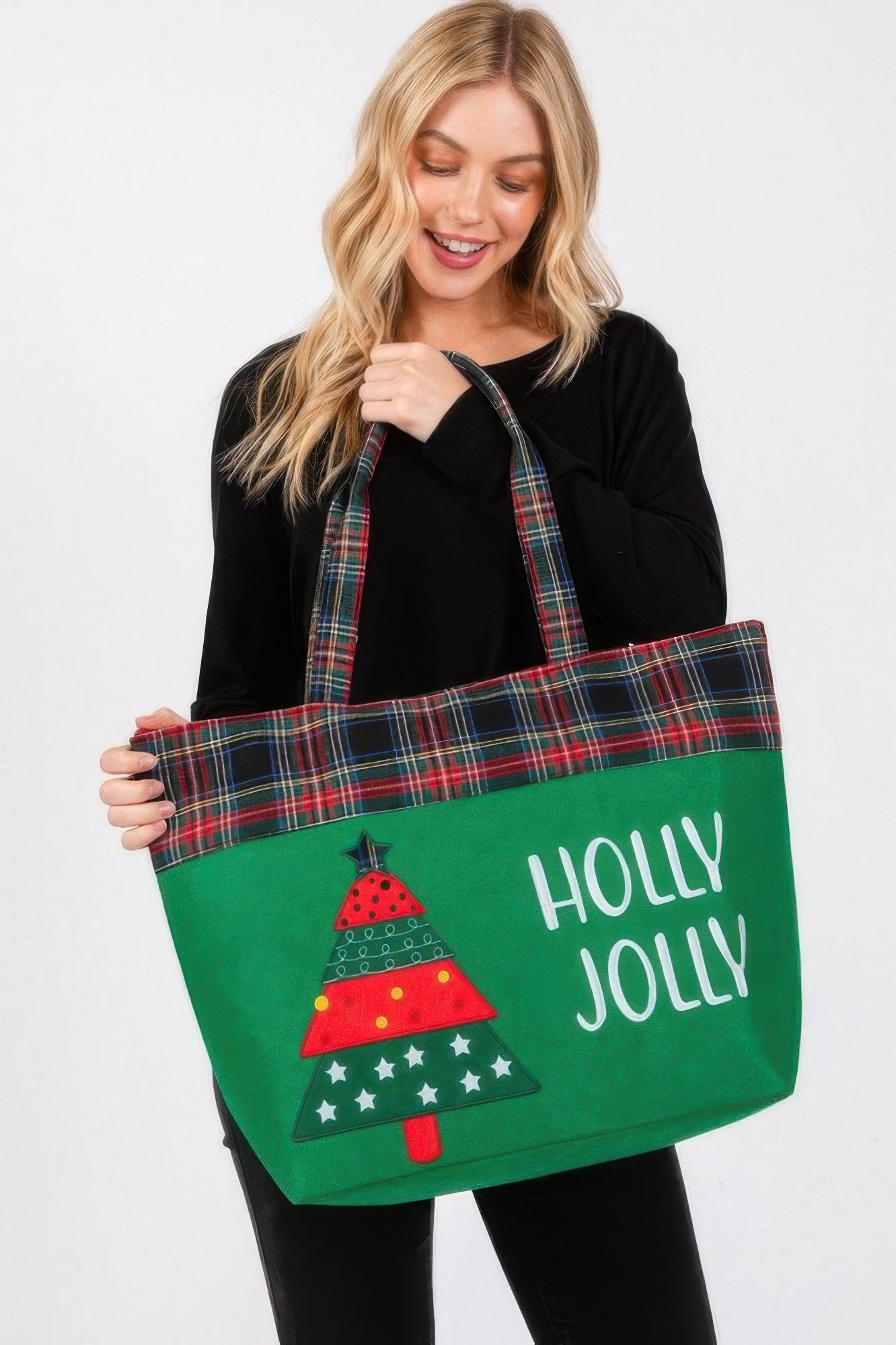 Holly Jolly Letter Christmastree Christmas Totebag - Tigbul's Variety Fashion Shop