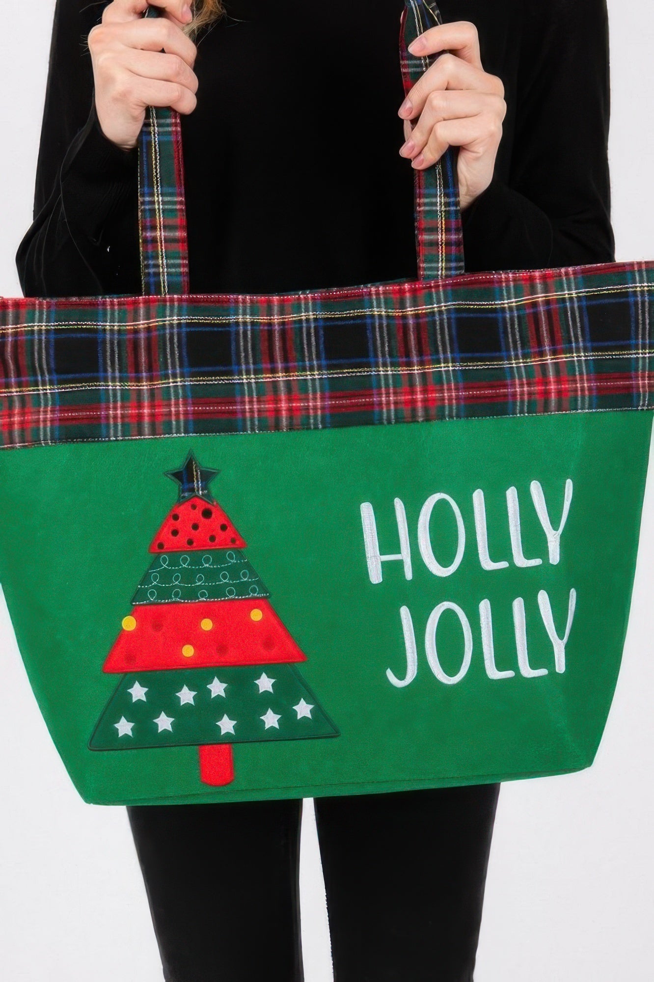 Holly Jolly Letter Christmastree Christmas Totebag - Tigbul's Variety Fashion Shop