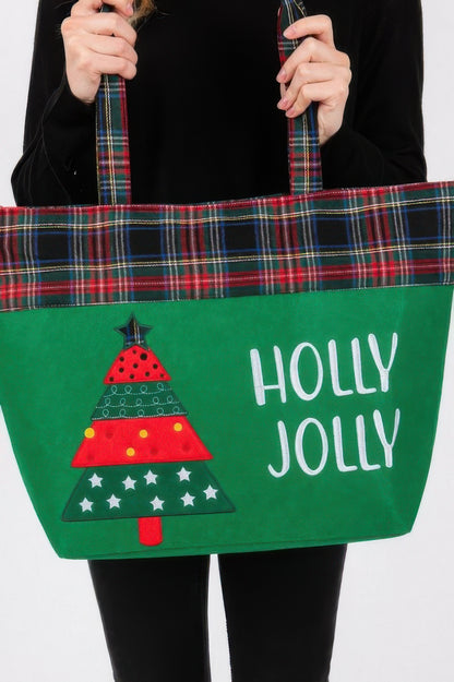 Holly Jolly Letter Christmastree Christmas Totebag - Tigbul's Variety Fashion Shop
