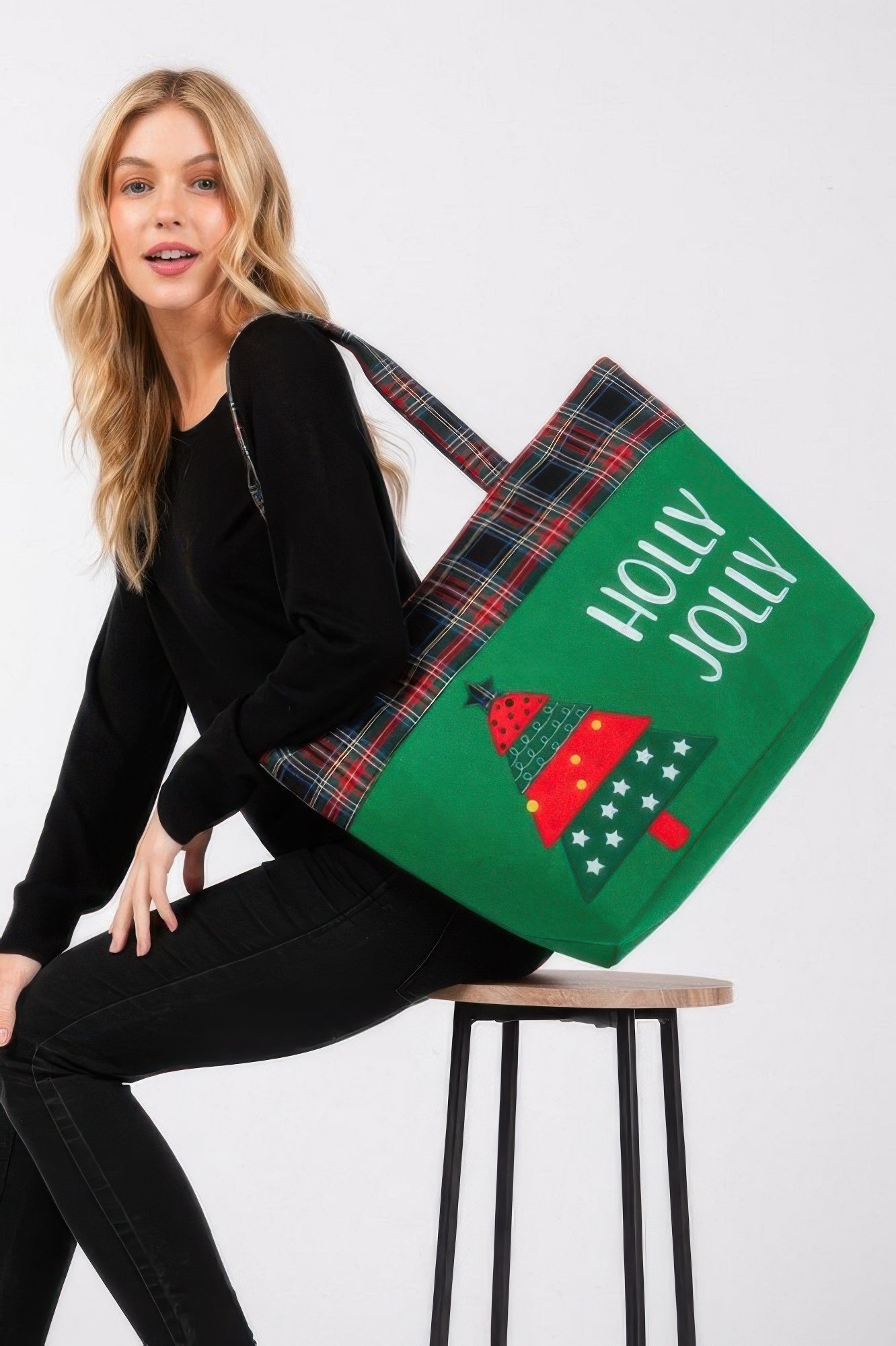 Holly Jolly Letter Christmastree Christmas Totebag - Tigbul's Variety Fashion Shop