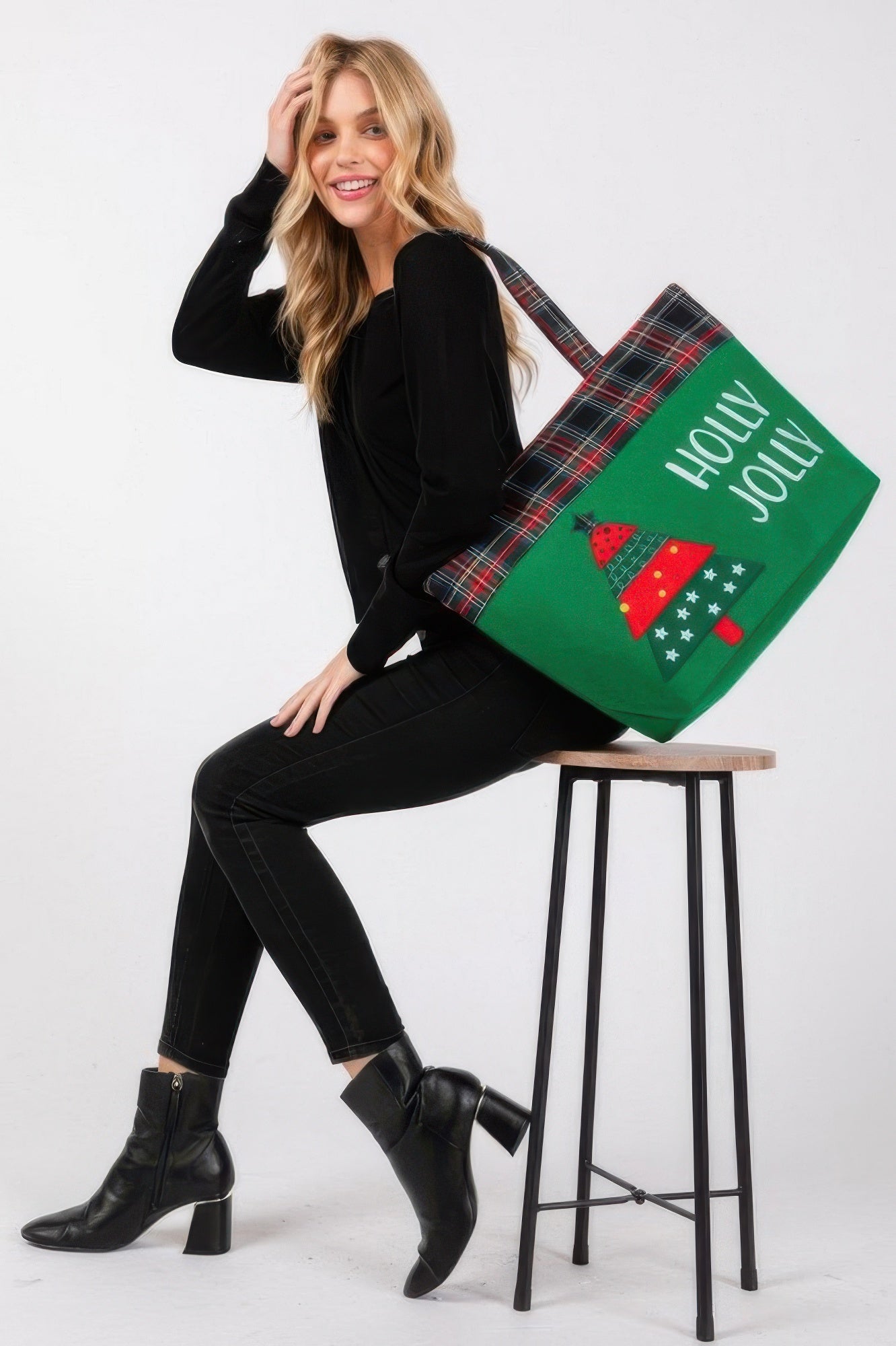 Holly Jolly Letter Christmastree Christmas Totebag - Tigbul's Variety Fashion Shop