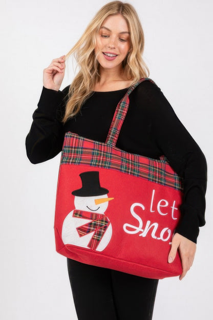 Let It Snow Letter Snowman Christmas Tote Bag - Tigbul's Variety Fashion Shop
