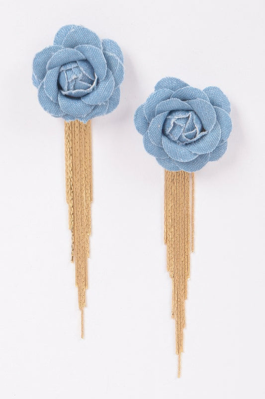 Denim Flower Metal Fringe Earring - Tigbul's Variety Fashion Shop