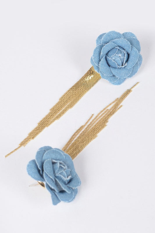 Denim Flower Metal Fringe Earring - Tigbul's Variety Fashion Shop