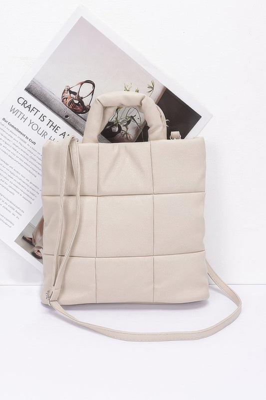 Quilted Faux Leather Padded Tote Bag - Tigbul's Variety Fashion Shop