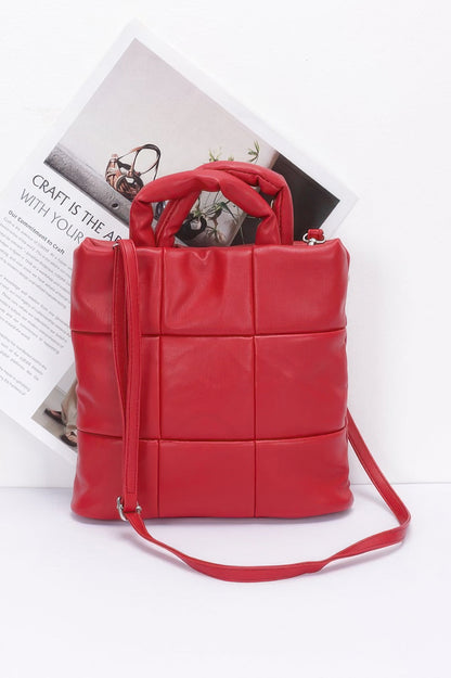 Quilted Faux Leather Padded Tote Bag - Tigbul's Variety Fashion Shop