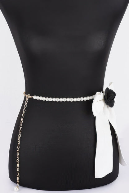 Flower Ribbon Faux Pearl Belt - Tigbul's Variety Fashion Shop