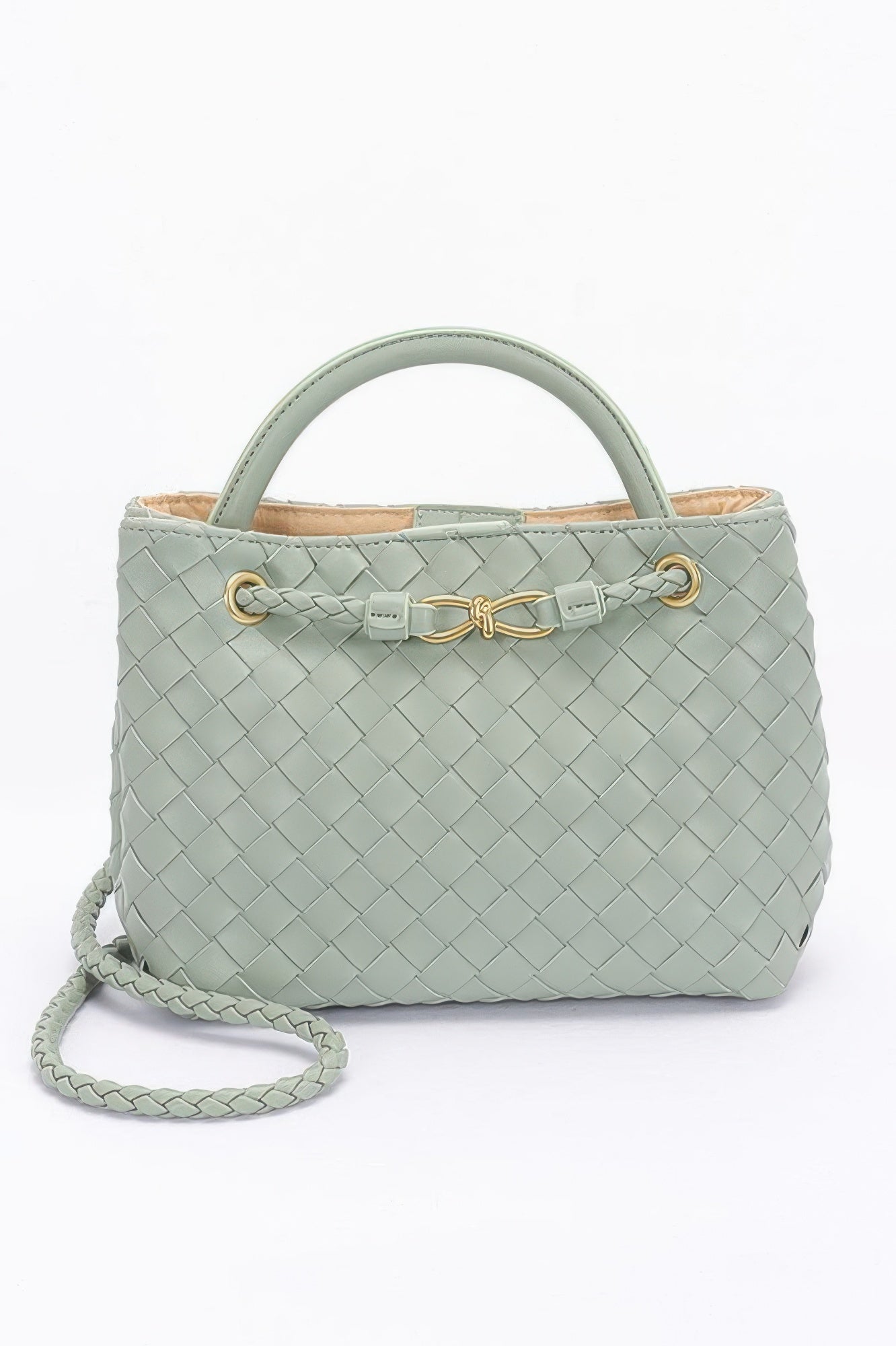 Faux Leather Braided Top Handle Bag - Tigbul's Variety Fashion Shop
