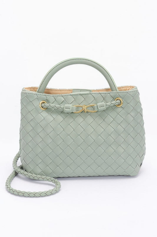 Faux Leather Braided Top Handle Bag - Tigbul's Variety Fashion Shop