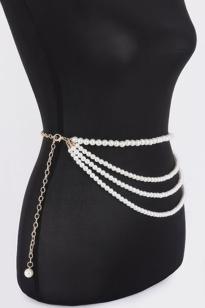 Layered Faux Pearl Flower Ribbon Belt - Tigbul's Variety Fashion Shop