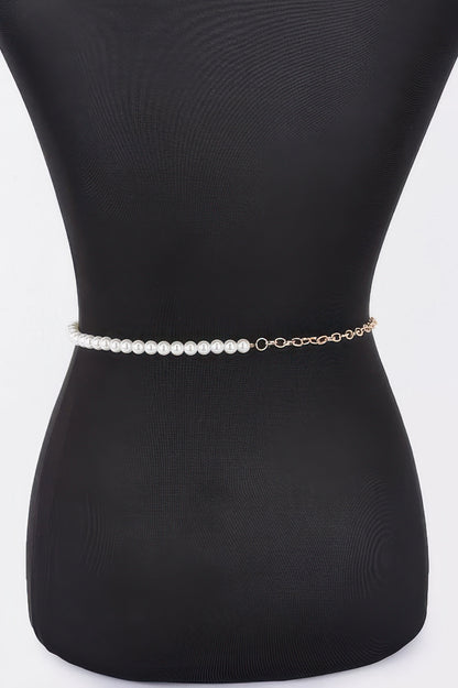 Layered Faux Pearl Flower Ribbon Belt - Tigbul's Variety Fashion Shop