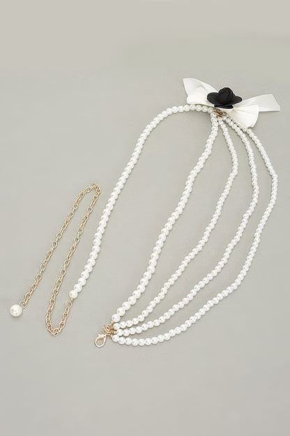 Layered Faux Pearl Flower Ribbon Belt - Tigbul's Variety Fashion Shop